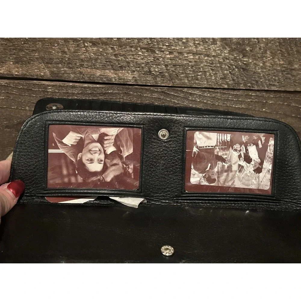 Brighton Black Leather Floral Embroidery Beaded Large Organizer Wallet Crossbody